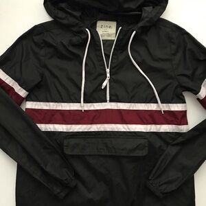 Zine Black Windbreaker with Burgundy & White Stripes